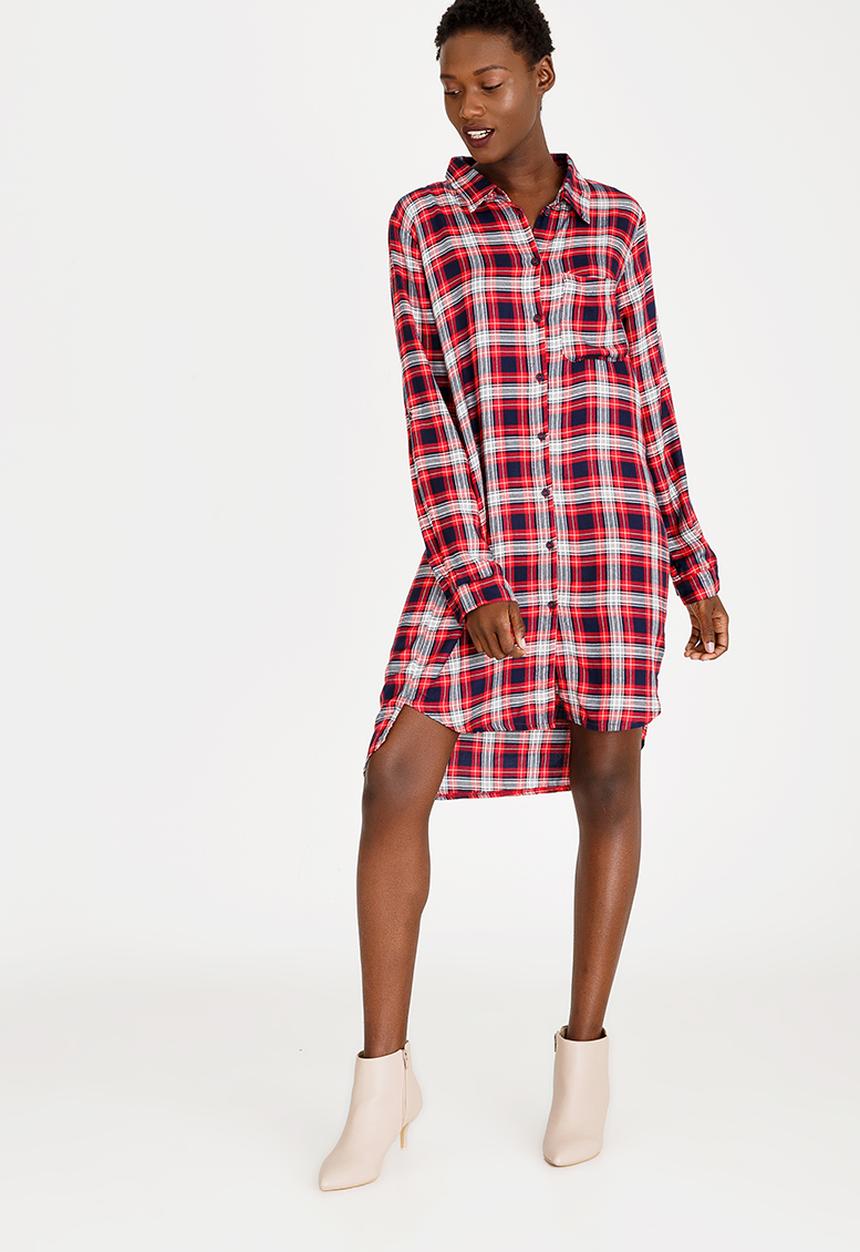 c(inch) - Hi Lo Shirt Dress Red