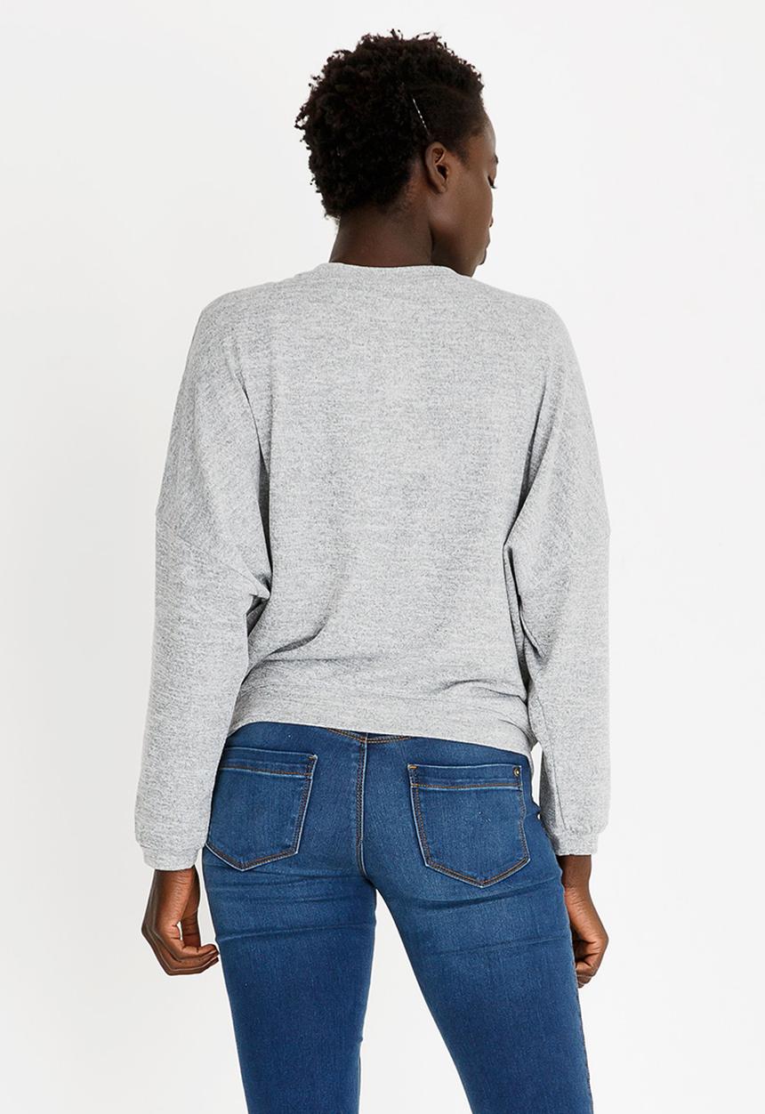Revenge - Batwing Sleeve Top Pale Grey