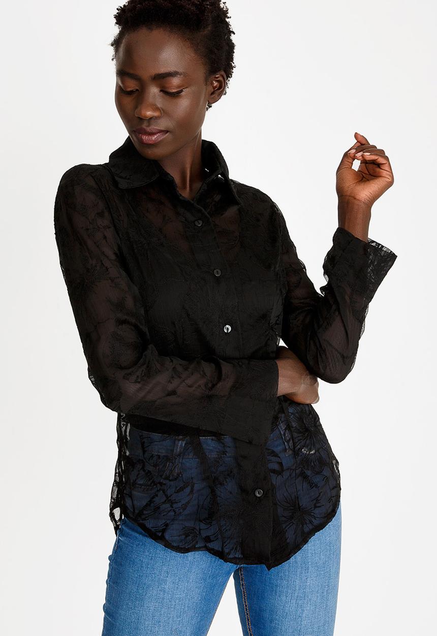Cheryl Arthur - Embroidered Detail Shirt Black