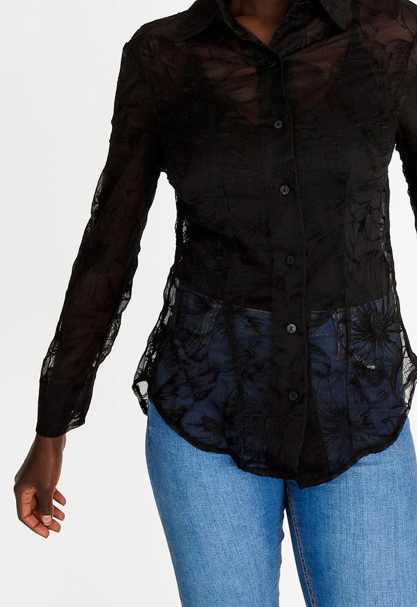 Cheryl Arthur - Embroidered Detail Shirt Black