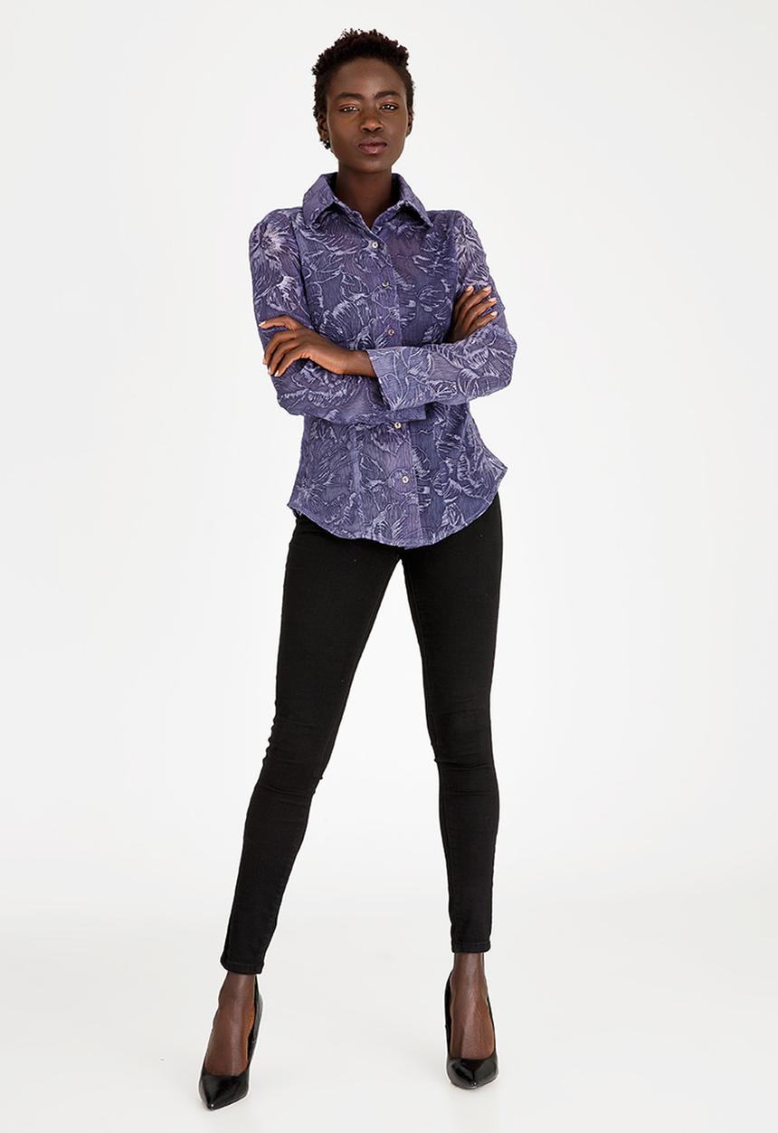 Cheryl Arthur - Embroidered Detail Shirt Blue
