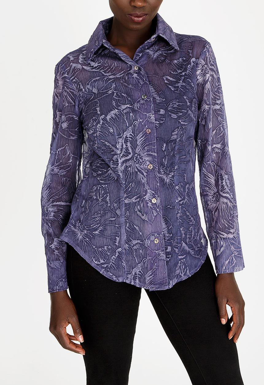 Cheryl Arthur - Embroidered Detail Shirt Blue