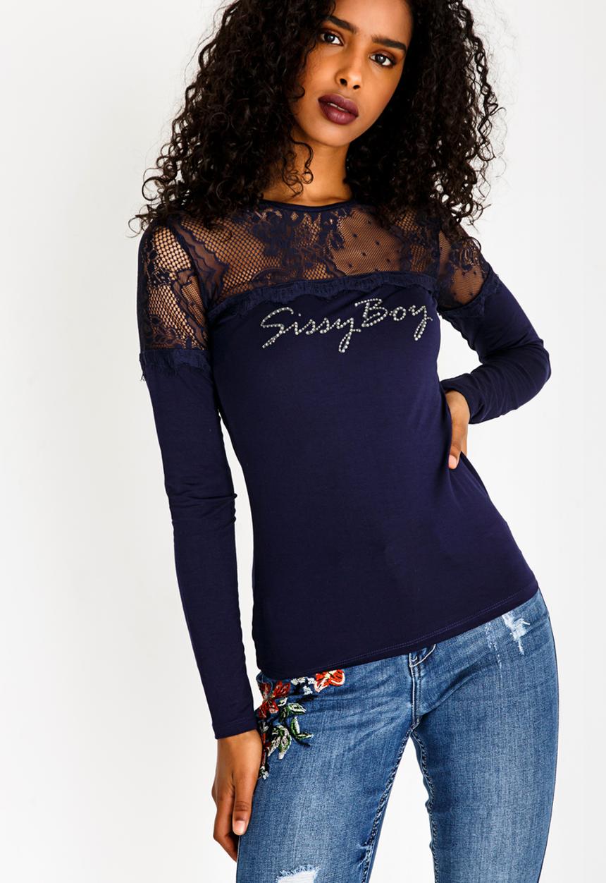SISSY BOY - Eyelash Lace One Up With Logo Navy