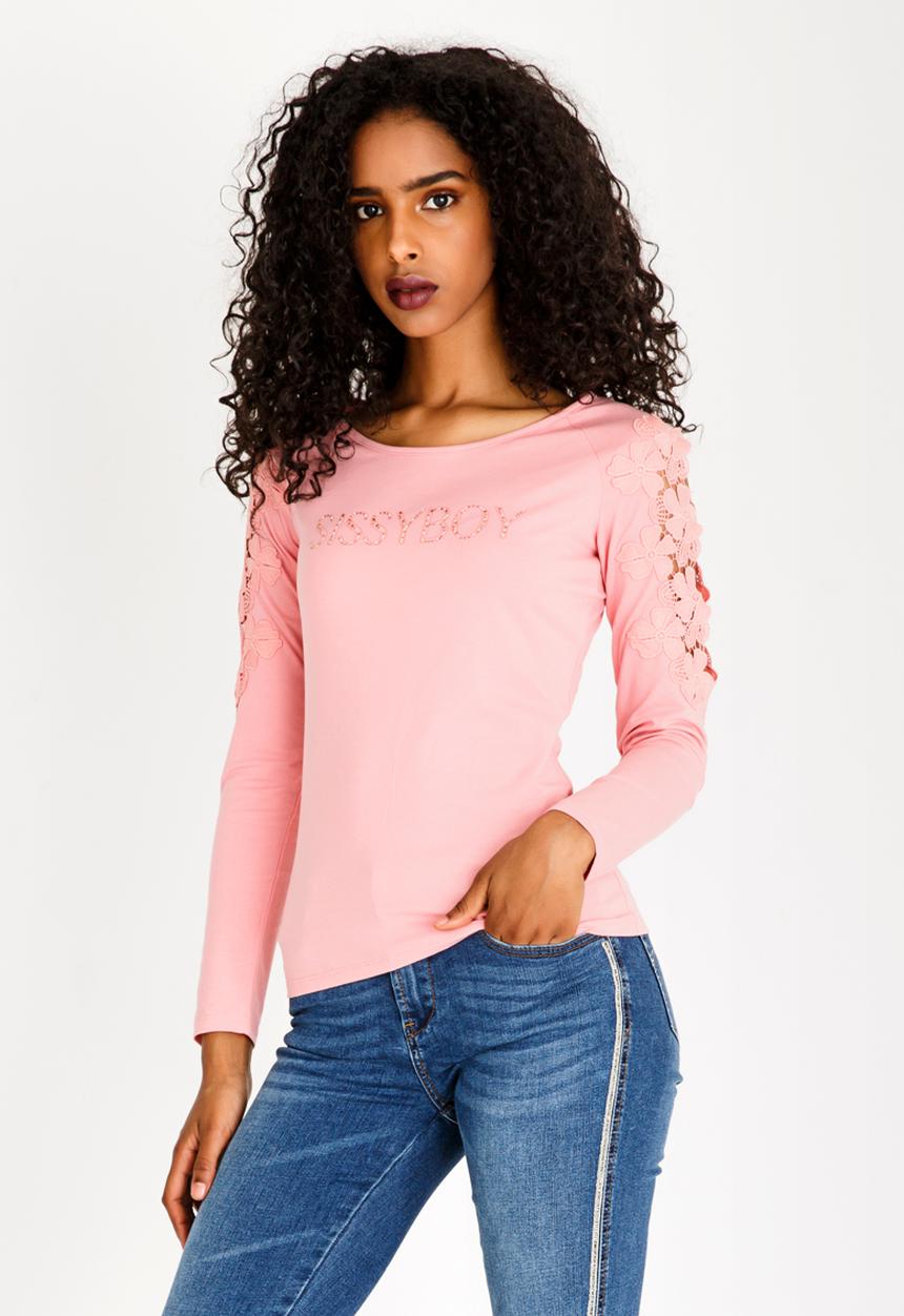 SISSY BOY - Crochet Sleeve Top Mid Pink