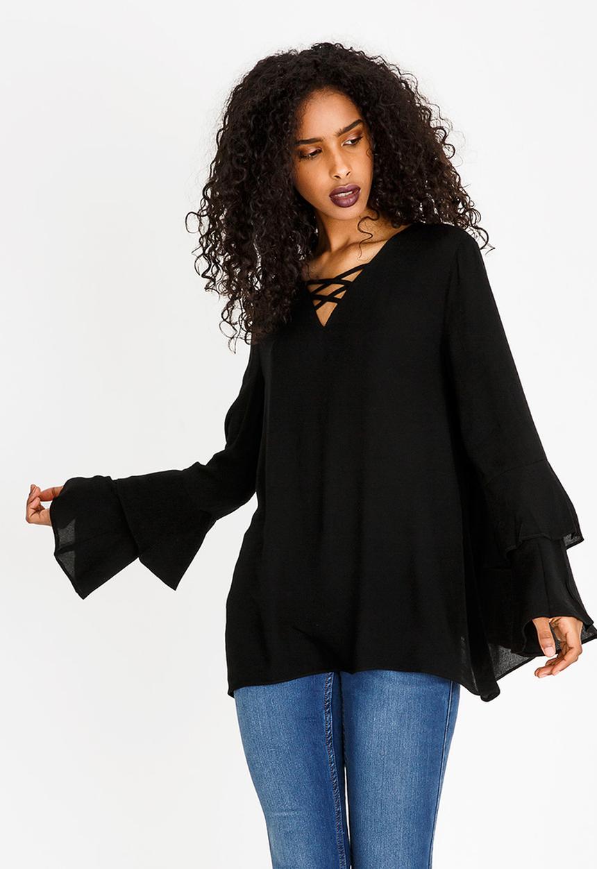 G Couture - Lace-up Detail Top Black