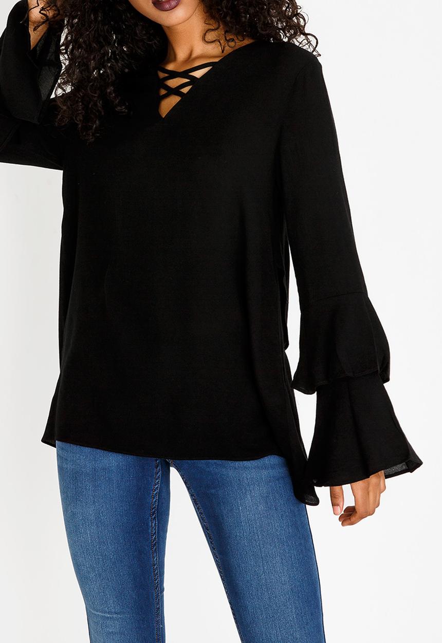 G Couture - Lace-up Detail Top Black