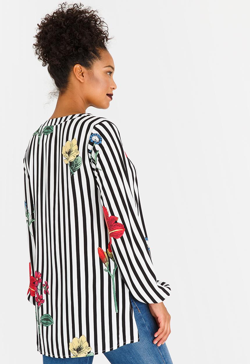 edit Maternity - Striped Tunic with Cut-out Neck Detail Black and White