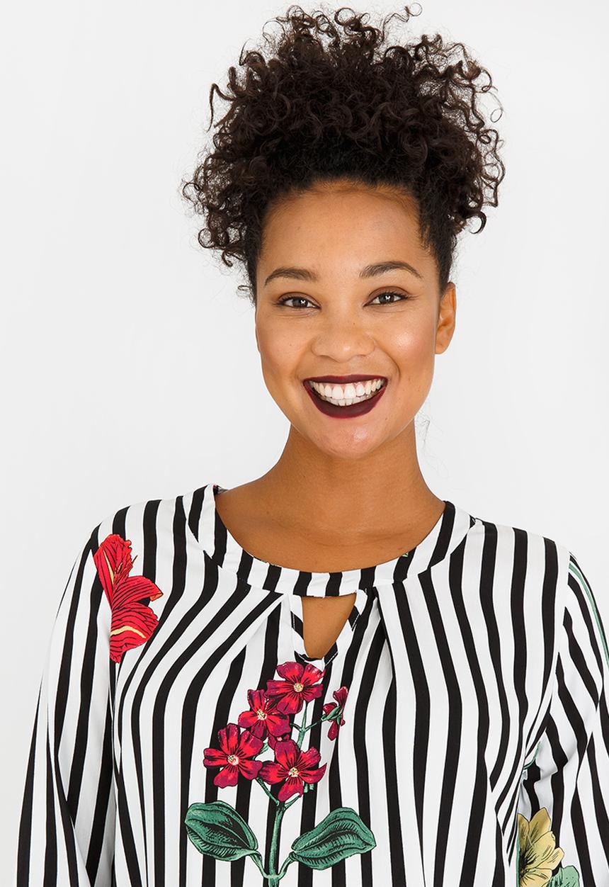 edit Maternity - Striped Tunic with Cut-out Neck Detail Black and White