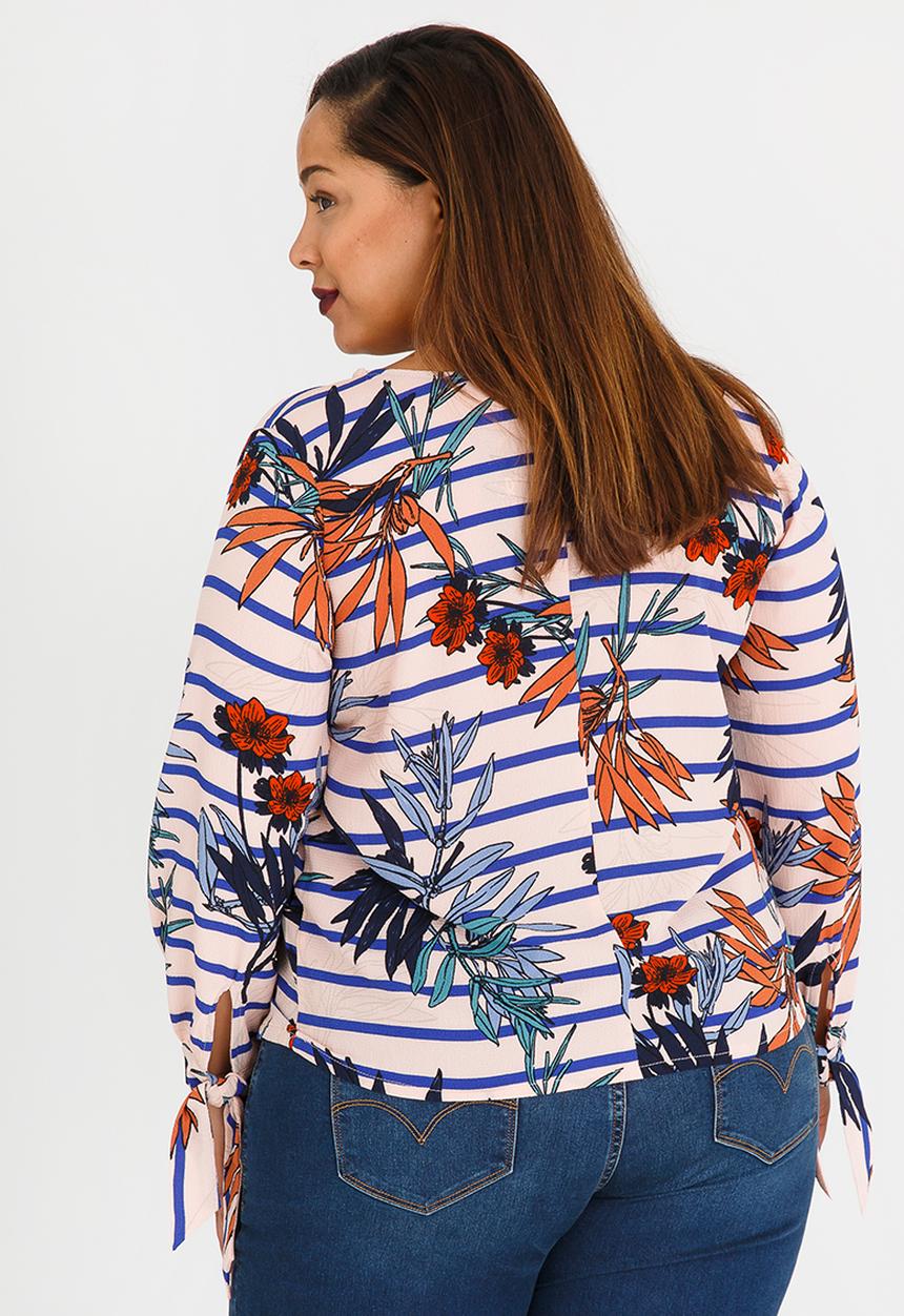 STYLE REPUBLIC PLUS - Sleeve Tie Detail Blouse Multi-colour