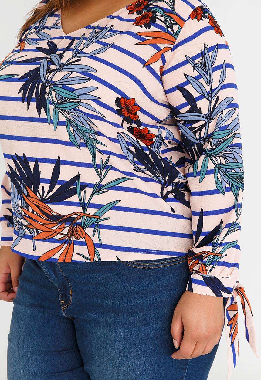 STYLE REPUBLIC PLUS - Sleeve Tie Detail Blouse Multi-colour