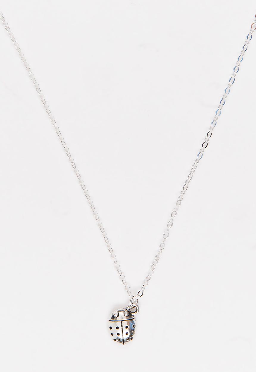 Jewels and Lace - Lady Bug Necklace Silver