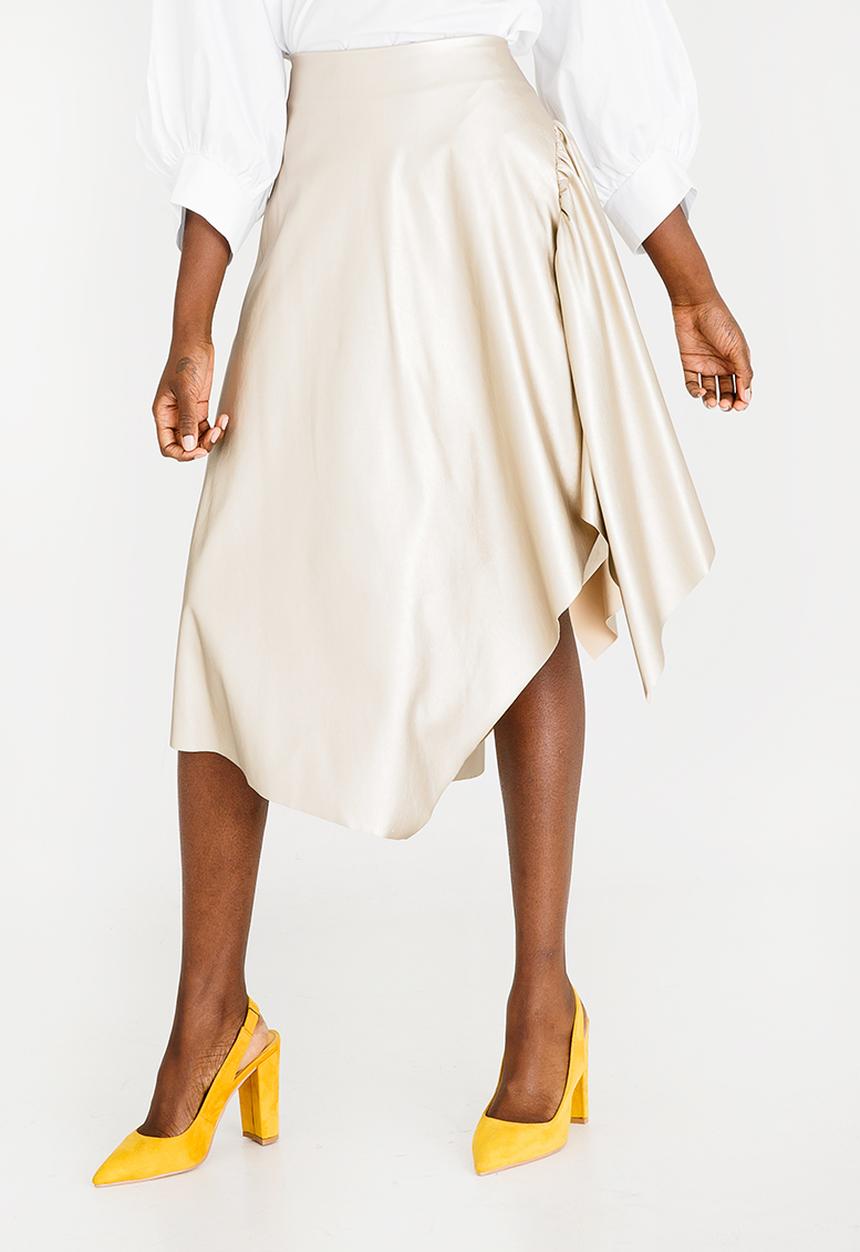 STYLE REPUBLIC - Leather Like Asymmetrical Skirt Gold