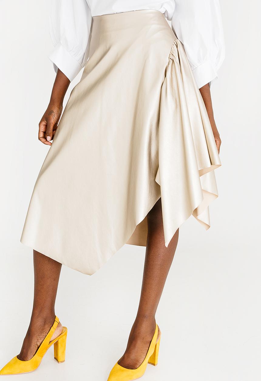 STYLE REPUBLIC - Leather Like Asymmetrical Skirt Gold