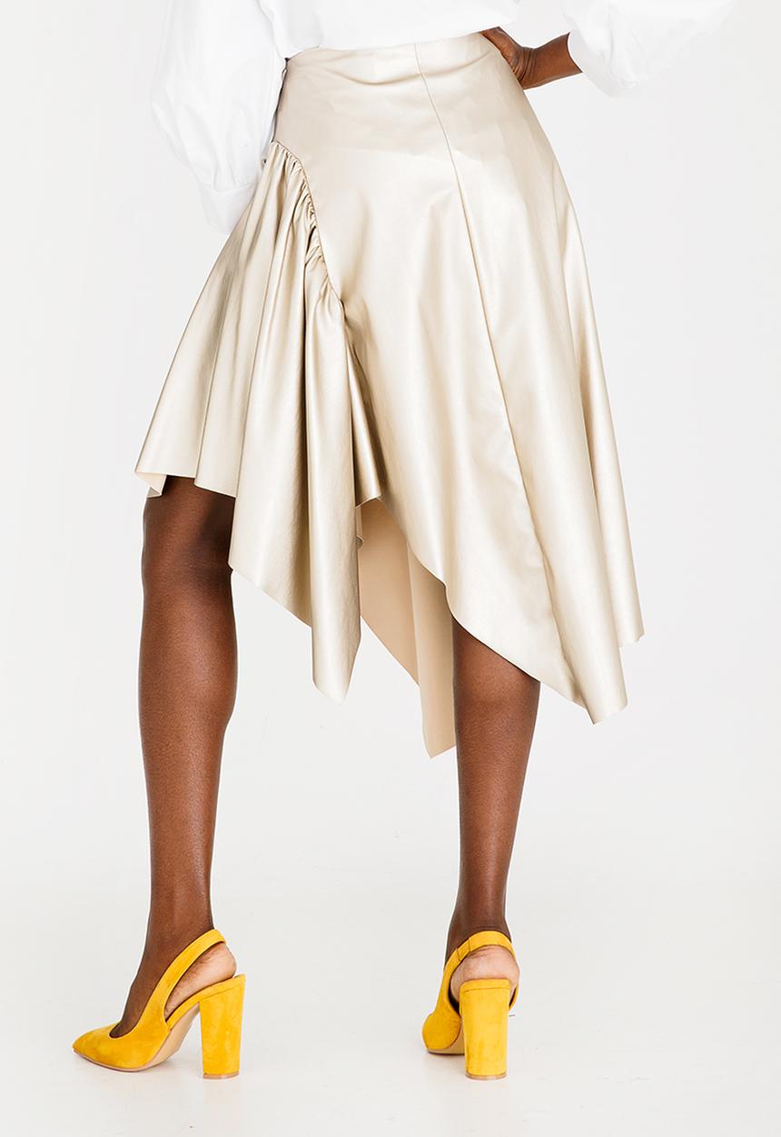 STYLE REPUBLIC - Leather Like Asymmetrical Skirt Gold