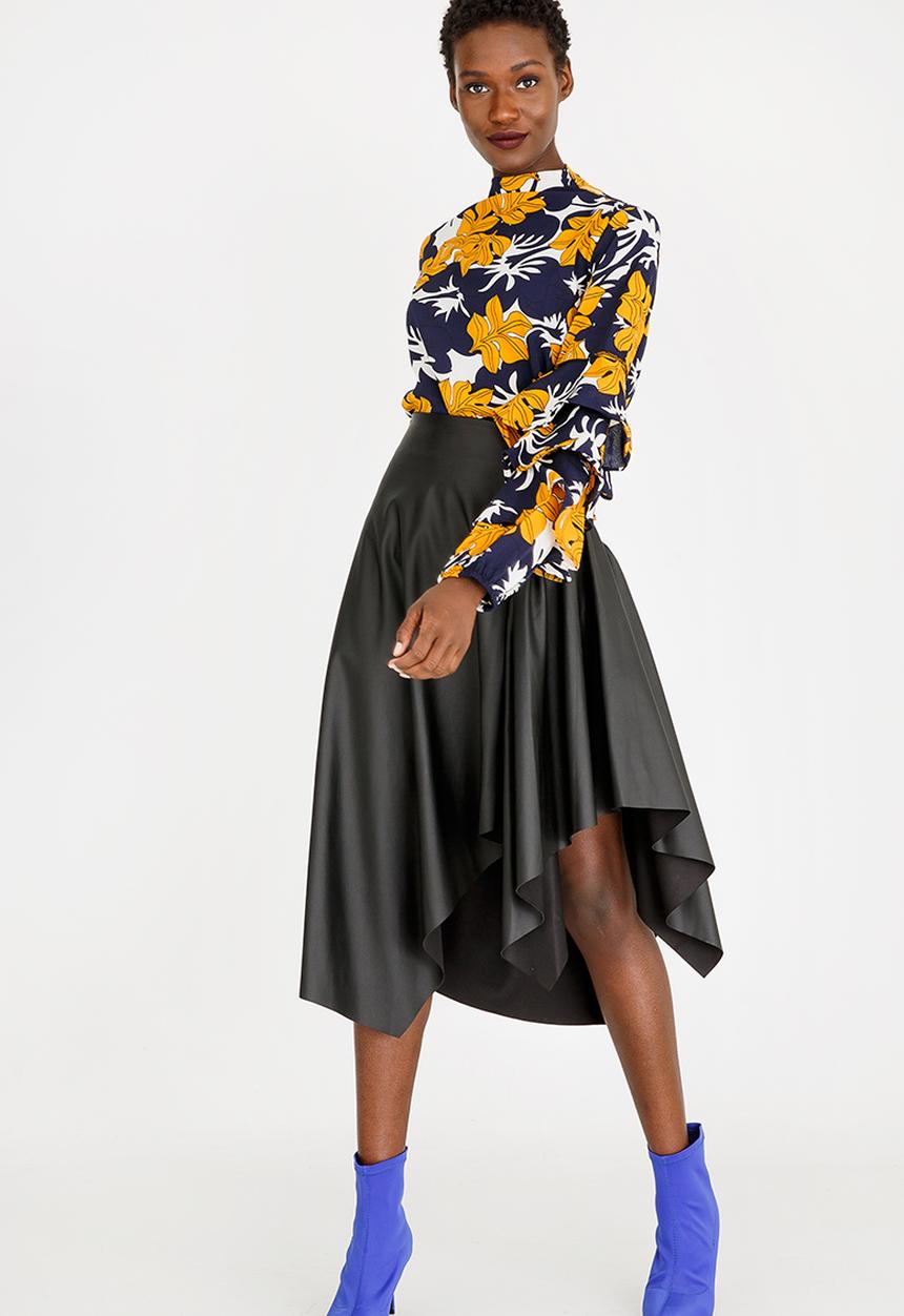 STYLE REPUBLIC - Leather Like Asymmetrical Skirt Black