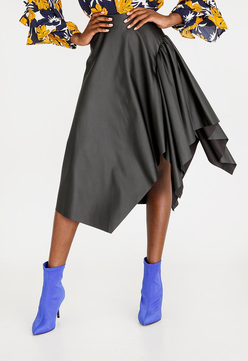 STYLE REPUBLIC - Leather Like Asymmetrical Skirt Black