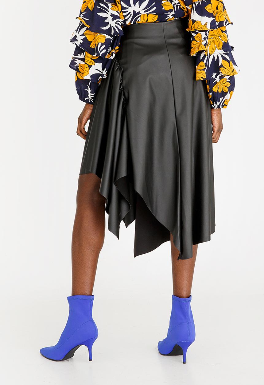 STYLE REPUBLIC - Leather Like Asymmetrical Skirt Black