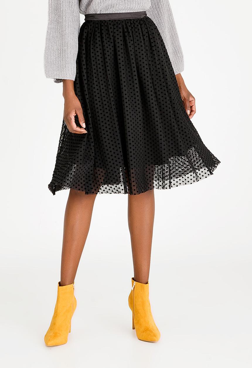 Brave Soul - Spotted Mesh Overlay Skirt Black