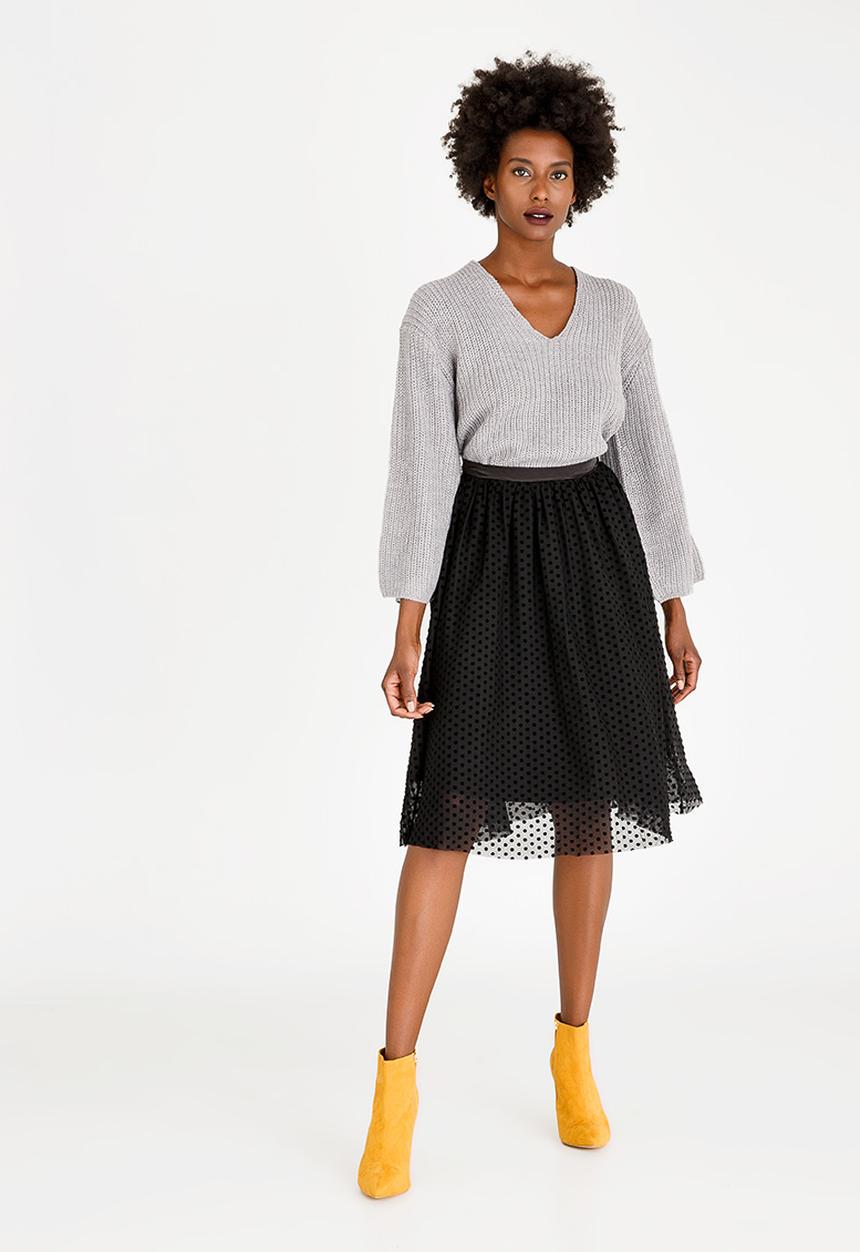 Brave Soul - Spotted Mesh Overlay Skirt Black