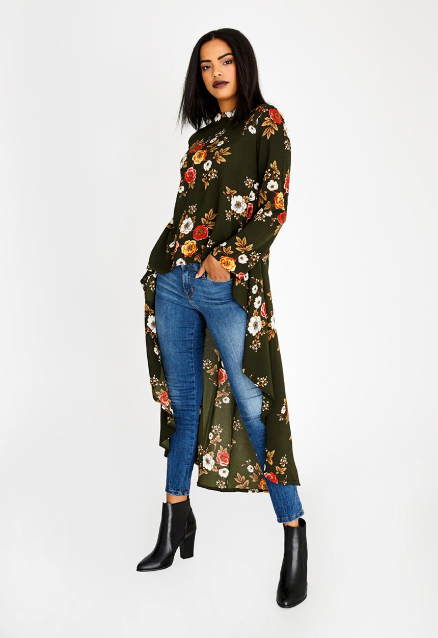 cath.nic - Hi-lo Printed Top Khaki Green