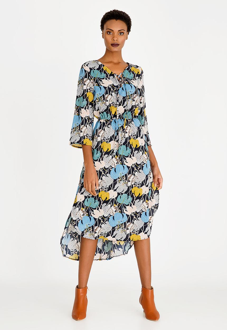 Revenge - Floral Long Sleeve Dress Navy