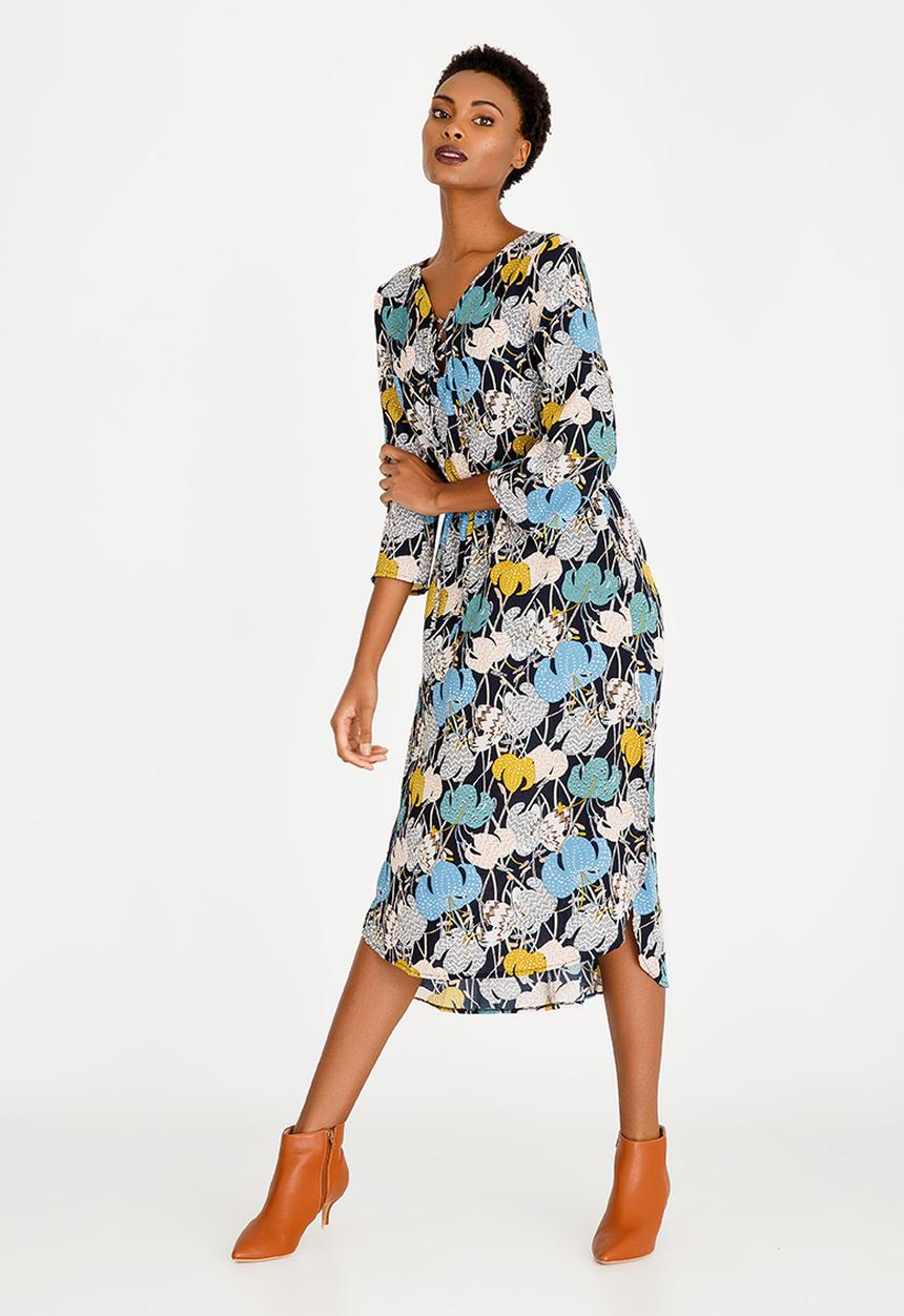 Revenge - Floral Long Sleeve Dress Navy