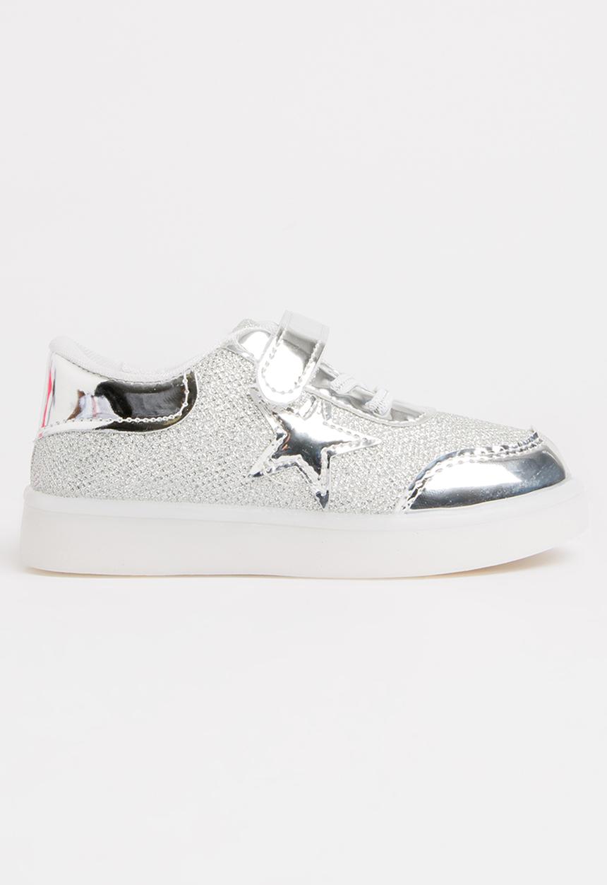 Pop Candy - Velcro Strap Light Up Sneaker Silver