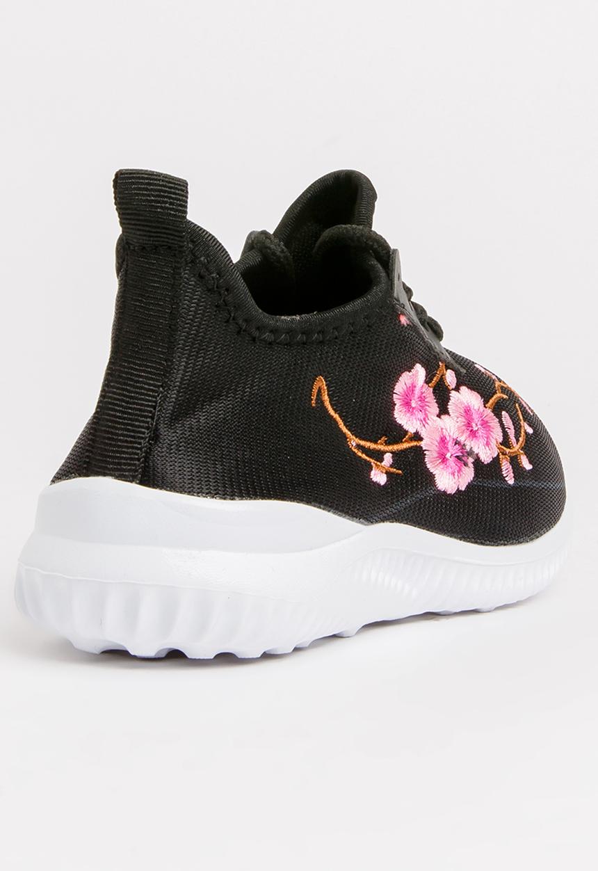 Pop Candy - Embroidered  Lace Up Sneaker Black