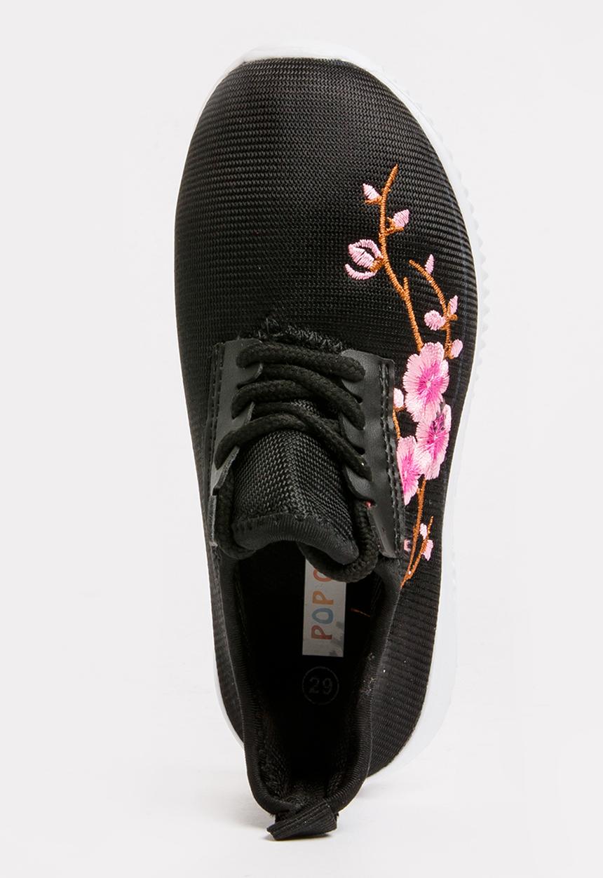 Pop Candy - Embroidered  Lace Up Sneaker Black