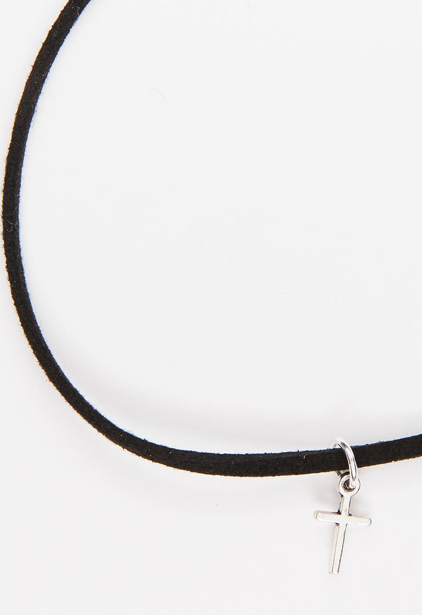 Jewels and Lace - Cross Choker Black