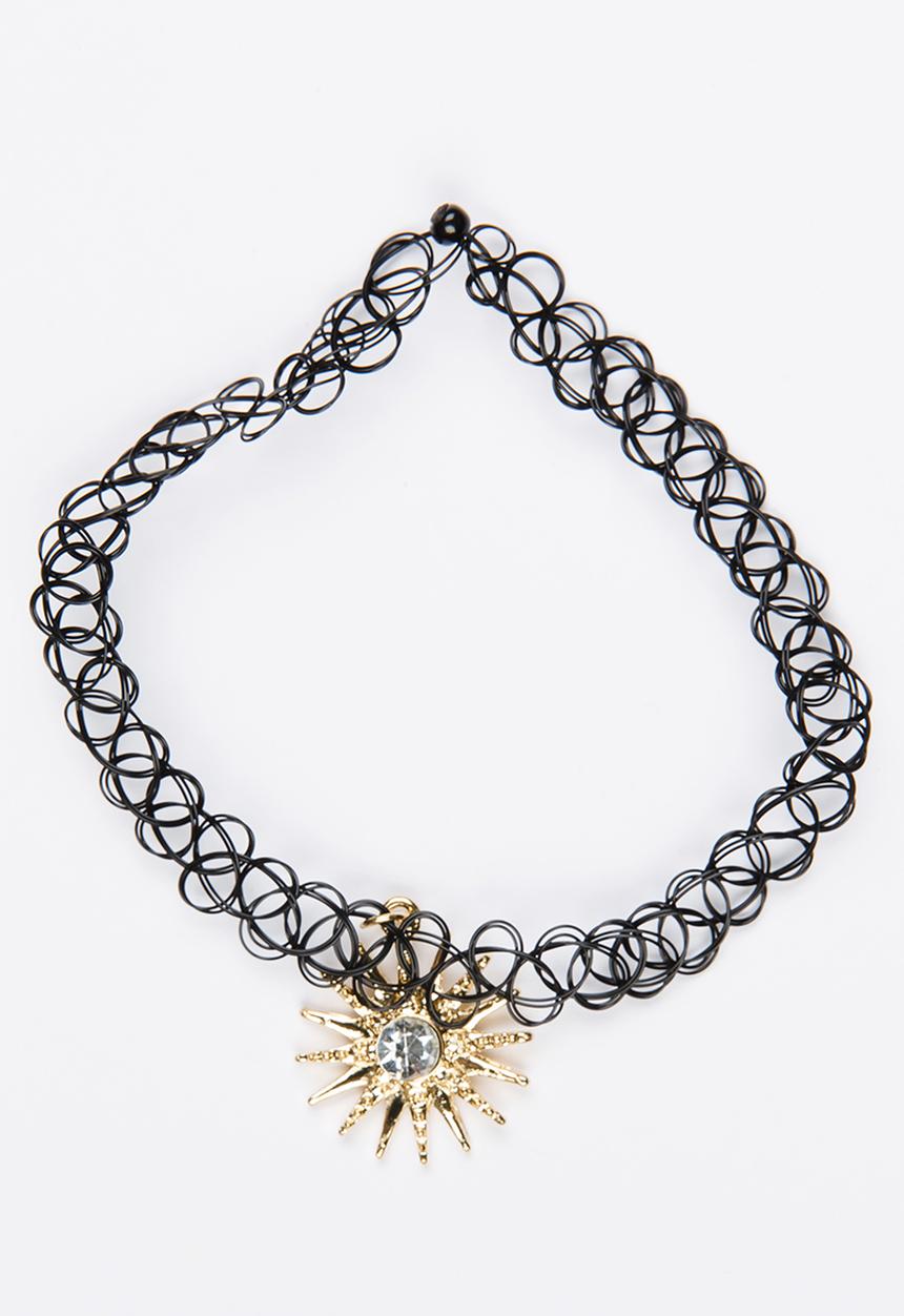 Jewels and Lace - Sun Rhinestone Choker Black