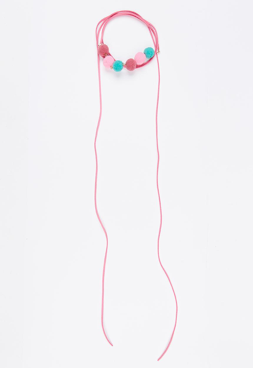 Jewels and Lace - Pom Pom Wrap Choker Dark Pink