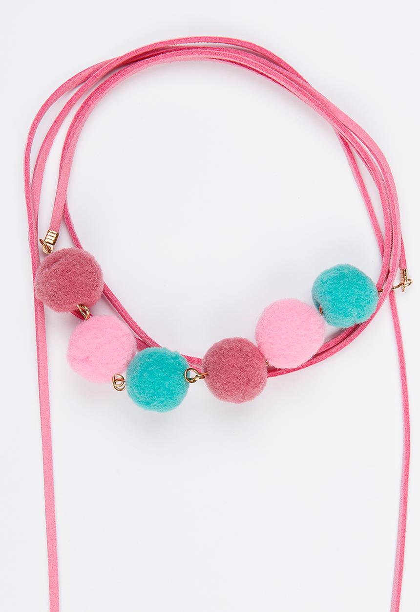 Jewels and Lace - Pom Pom Wrap Choker Dark Pink
