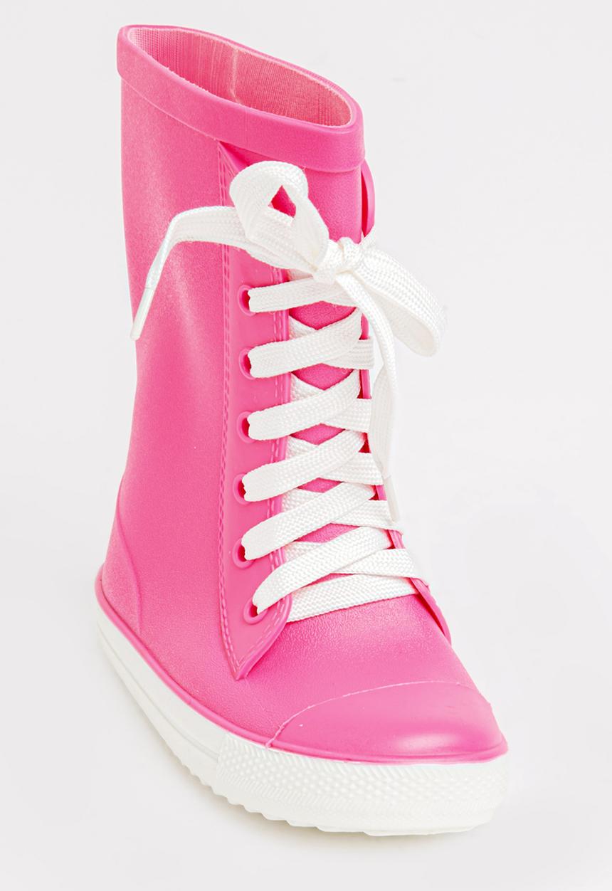 Pop Candy - Rubber Boots with Lace Detail Dark Pink