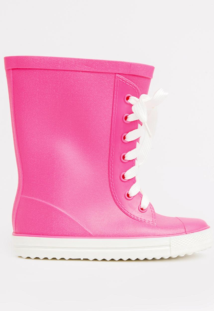 Pop Candy - Rubber Boots with Lace Detail Dark Pink