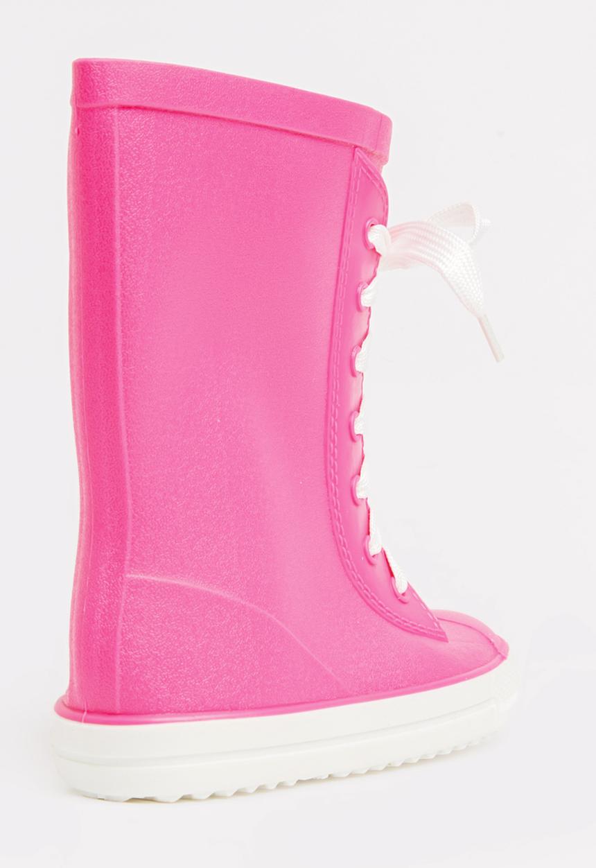 Pop Candy - Rubber Boots with Lace Detail Dark Pink