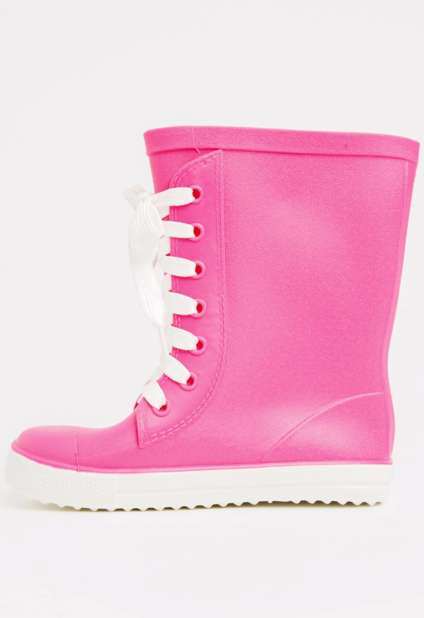 Pop Candy - Rubber Boots with Lace Detail Dark Pink
