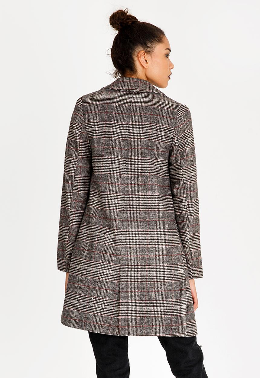 STYLE REPUBLIC - Wool-like Checked Longer Length Coat Grey
