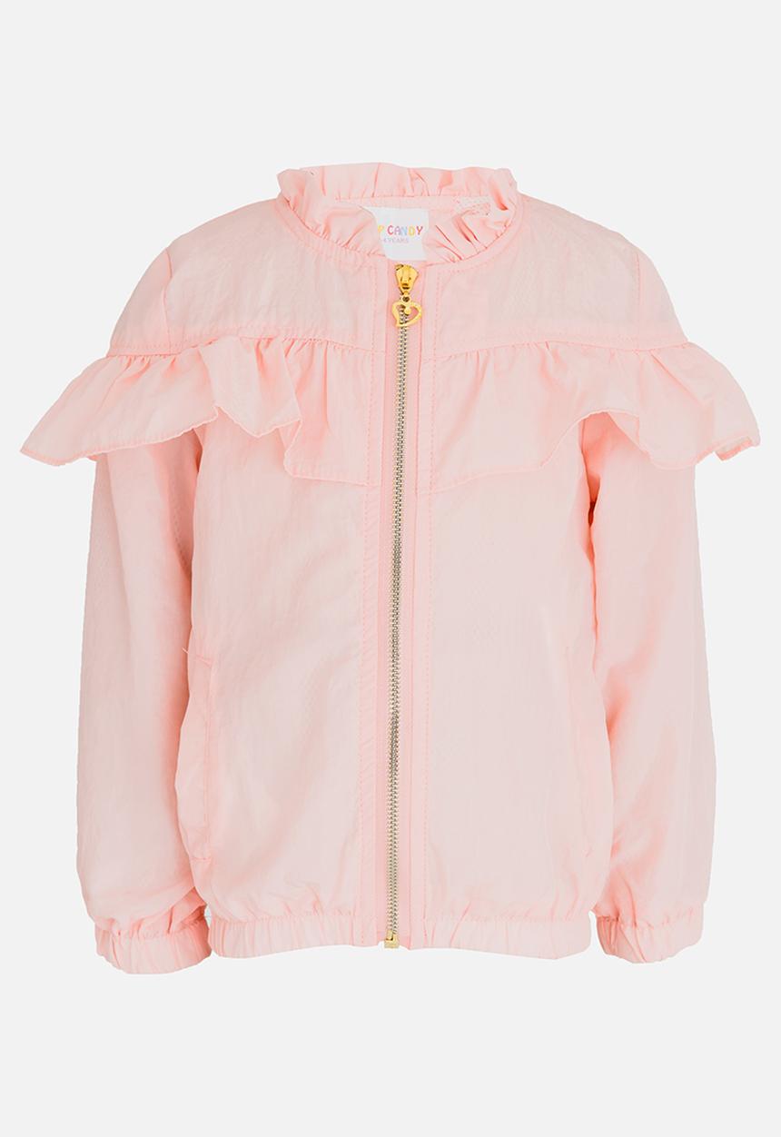 Pop Candy - Frill Sweater with Rose Print Pale Pink