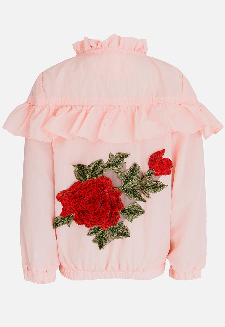 Pop Candy - Frill Sweater with Rose Print Pale Pink