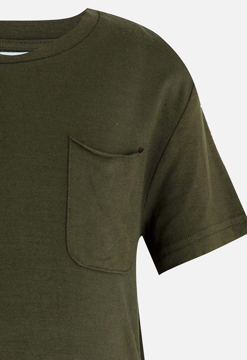 MINOTI - Longer Length Tee with Raw Edge Chest Pocket Khaki Green