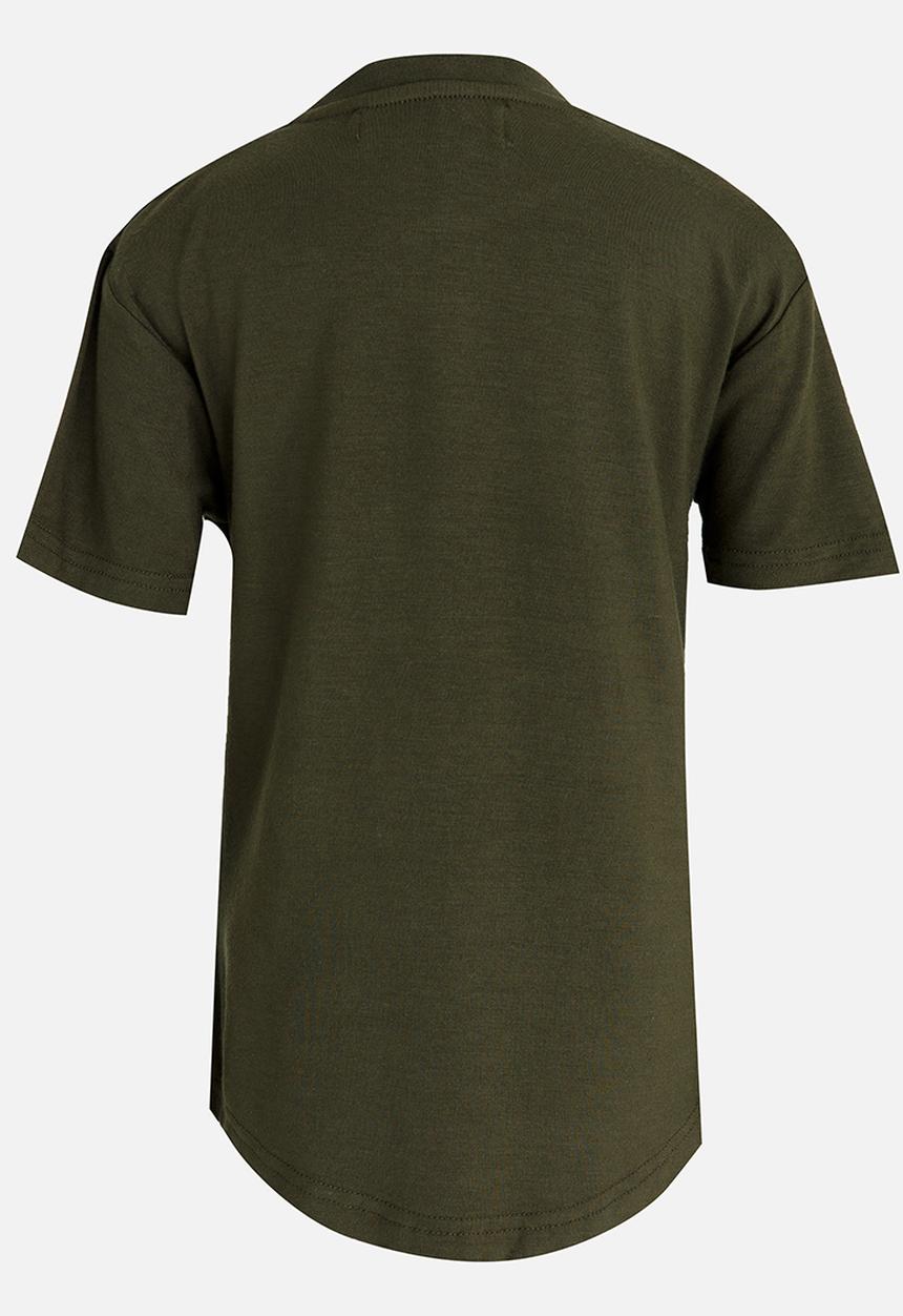 MINOTI - Longer Length Tee with Raw Edge Chest Pocket Khaki Green