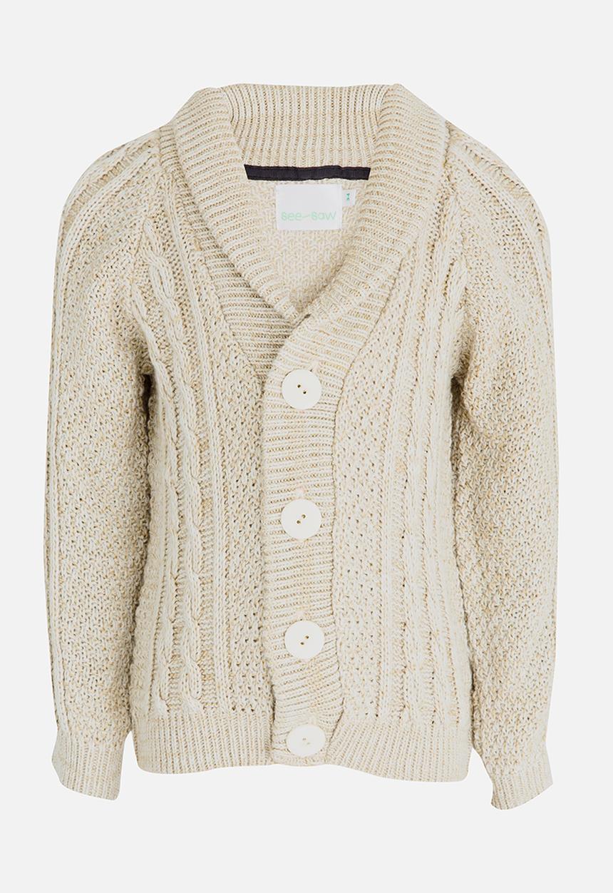 See-Saw - Cable Front Button Up Cardigan Milk