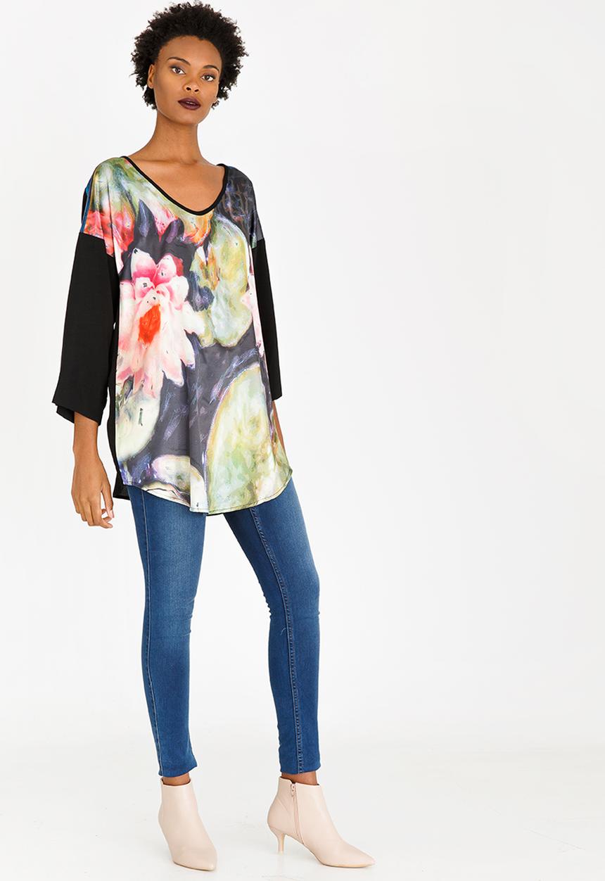 Cheryl Arthur - Digital Printed Blouse Black