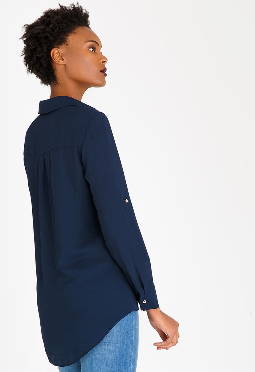 edit - Blouse with Concealed Button Stand Navy