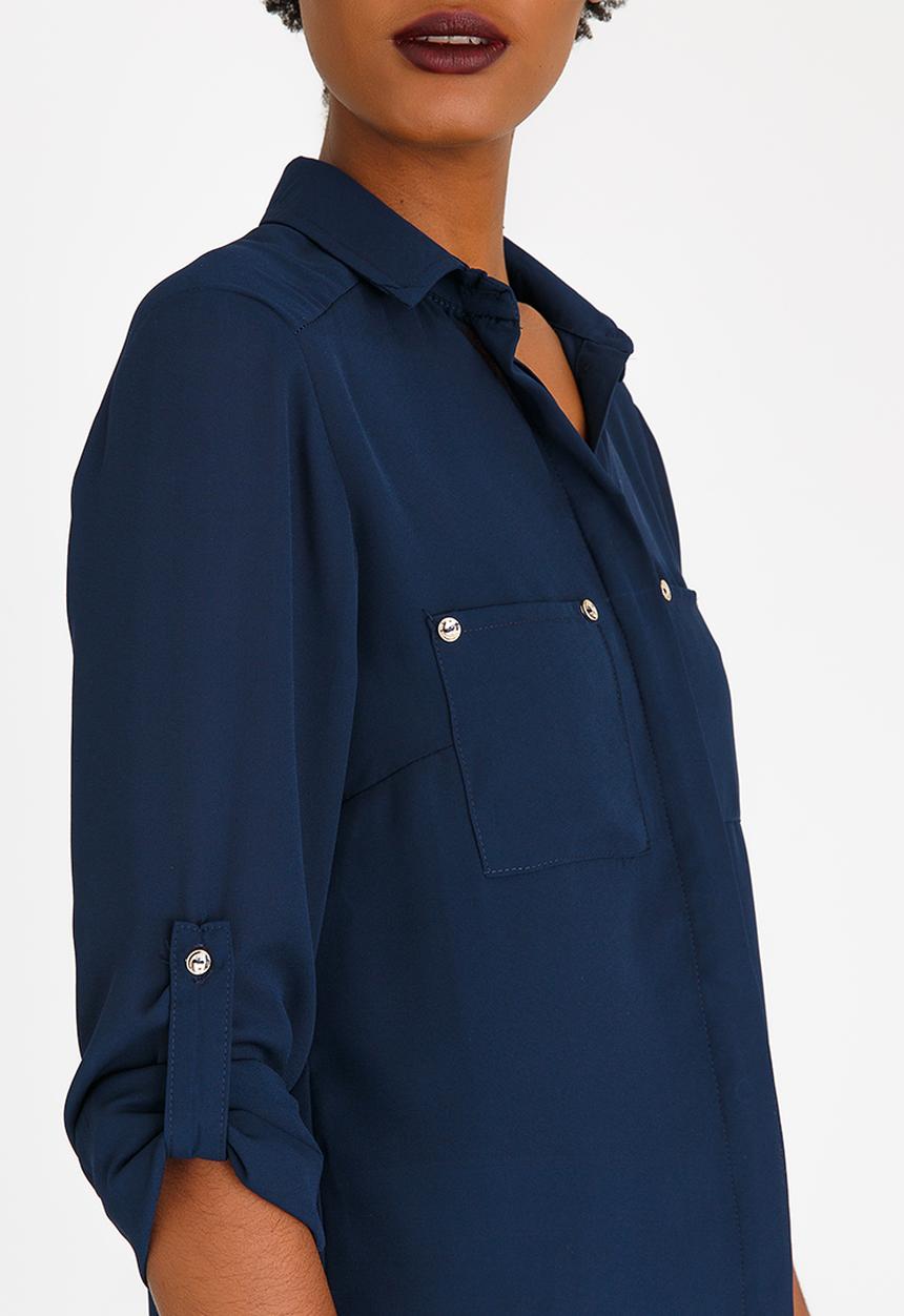 edit - Blouse with Concealed Button Stand Navy