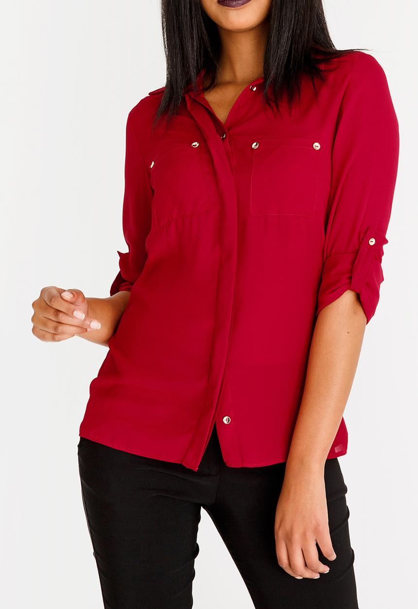 edit - Blouse with Concealed Button Stand Red