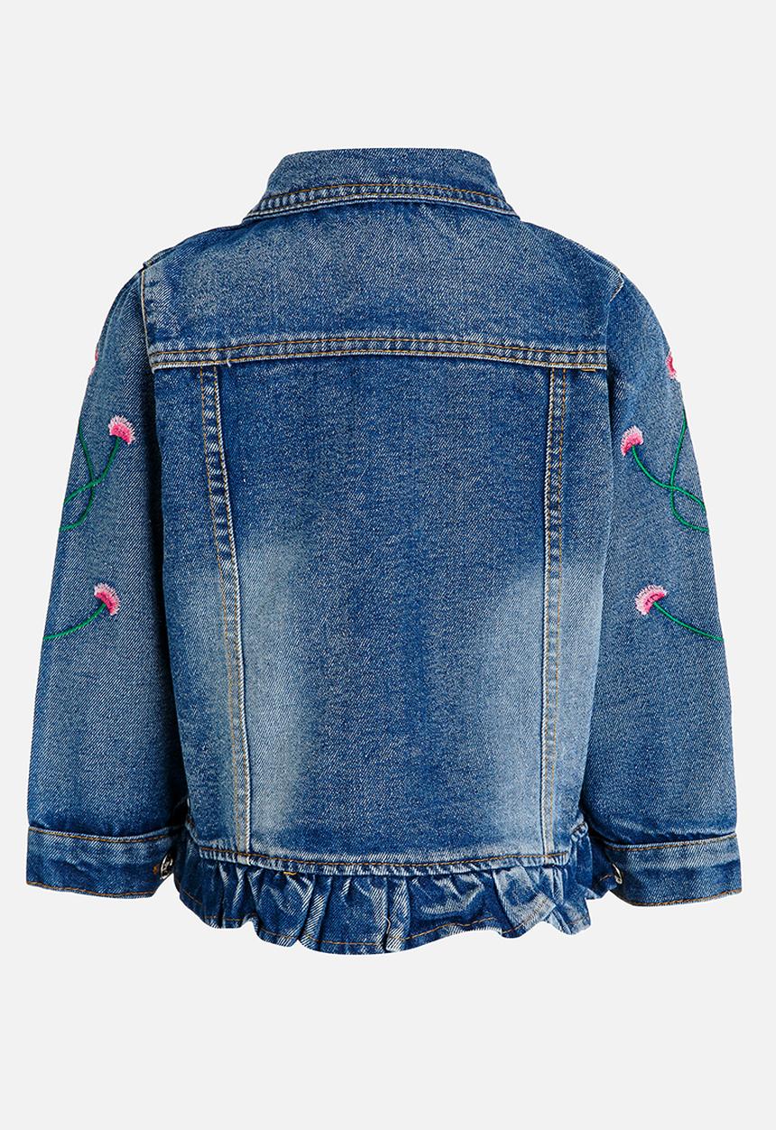 Pop Candy - Embroidered Frill Denim Jacket Navy