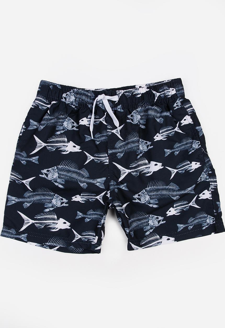 MINOTI - Fish AOP Swimshorts Black and White