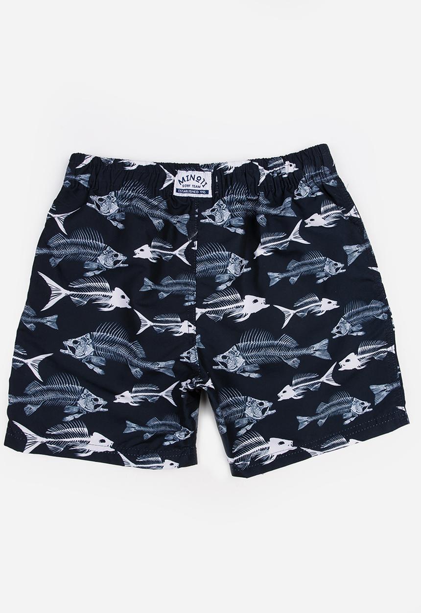 MINOTI - Fish AOP Swimshorts Black and White